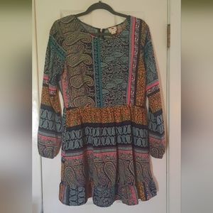 One Clothing Long-Sleeved Paisley Mini-Dress